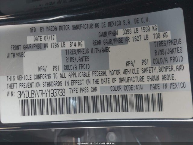 3MYDLBYV7HY193738 Toyota YARIS IA