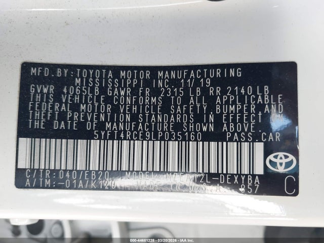 Toyota Corolla Xse 2020 5YFT4RCE9LP035160 Image 9