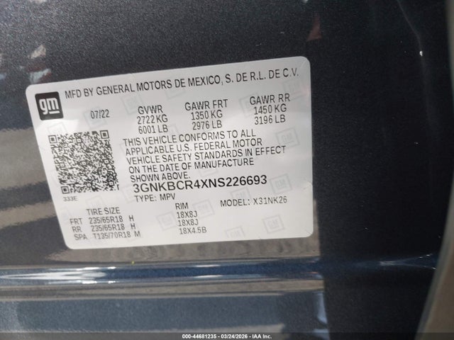 3GNKBCR4XNS226693 Chevrolet Blazer Fwd 2lt