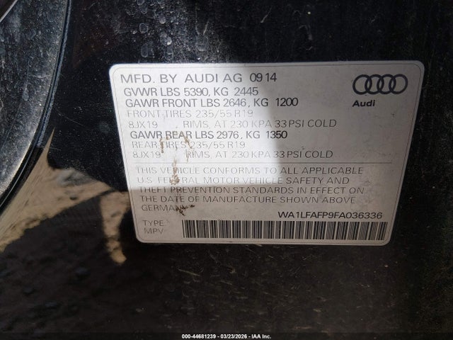 Продаж на аукціоні авто 2015 Audi Q5 2.0t Premium, vin: WA1LFAFP9FA036336, номер лоту: 44681239