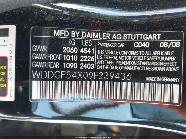 Aukcja sprzedaży 2009 Mercedes-benz C 300 Luxury/sport, vin: WDDGF54X09F239436, numer aukcji: 44681253