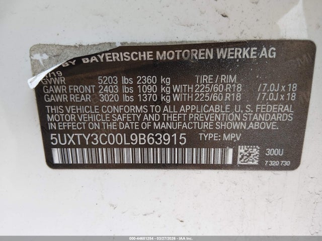 5UXTY3C00L9B63915 BMW X3 Sdrive30i