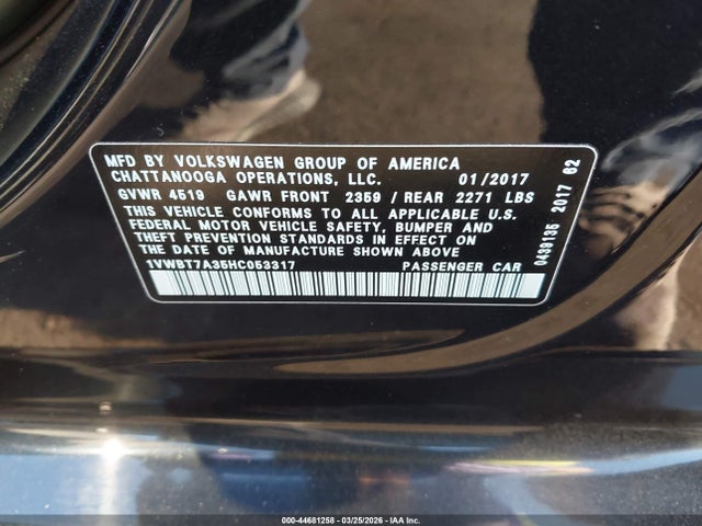 1VWBT7A35HC053317 Volkswagen Passat 1.8t Se