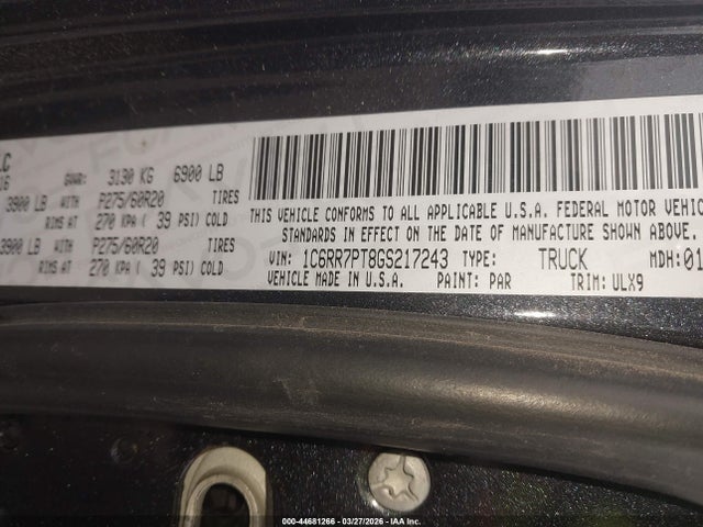 Продаж на аукціоні авто 2016 Ram 1500 Longhorn Limited, vin: 1C6RR7PT8GS217243, номер лоту: 44681266