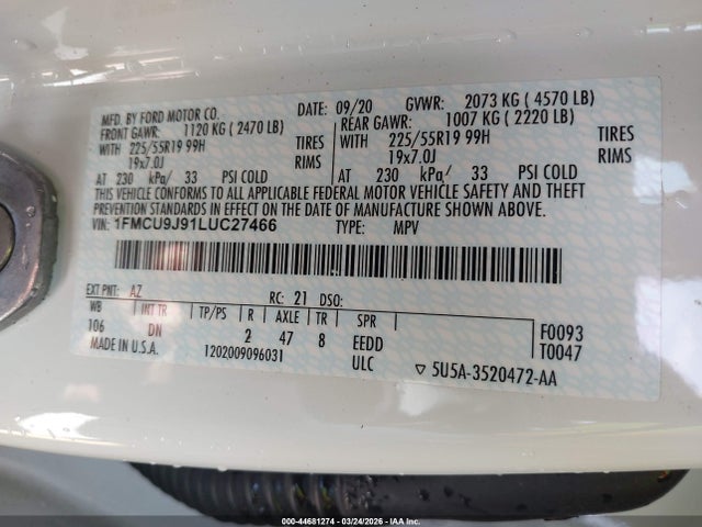 1FMCU9J91LUC27466 Ford Escape Titanium