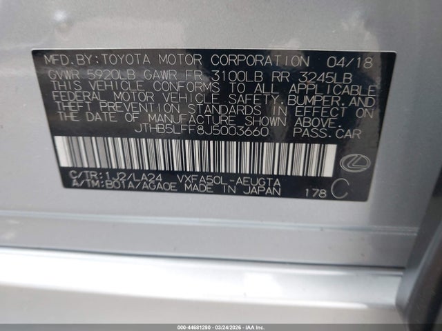Продаж на аукціоні авто 2018 Lexus Ls 500, vin: JTHB5LFF8J5003660, номер лоту: 44681290