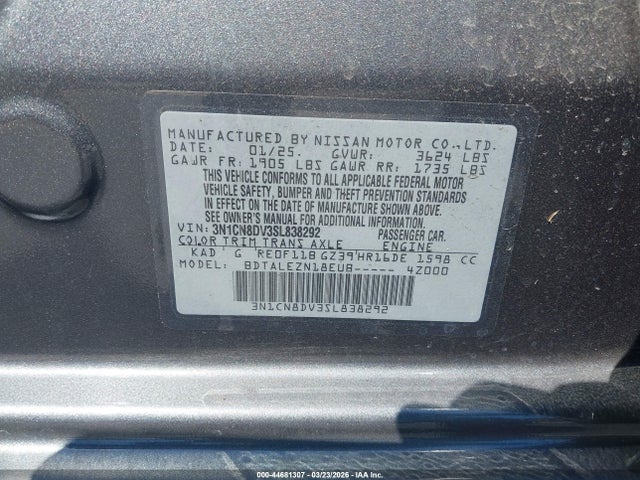 44681307 :رقم المزاد ، 3N1CN8DV3SL838292 vin ، 2025 Nissan Versa 1.6 S مزاد بيع