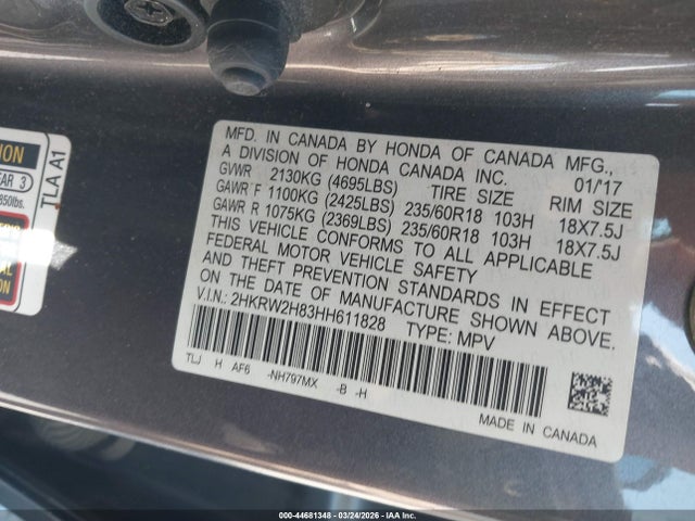 2HKRW2H83HH611828 Honda Cr-v Ex-l/ex-l Navi