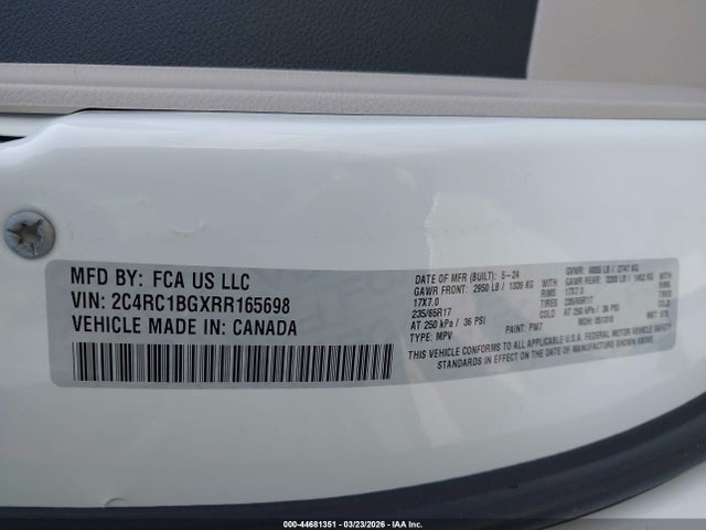 Продажа на аукционе авто 2024 Chrysler Pacifica Touring L, vin: 2C4RC1BGXRR165698, номер лота: 44681351