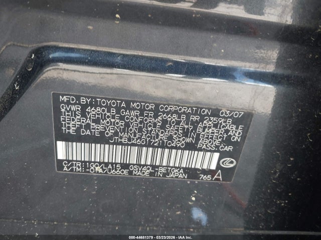 2007 LEXUS ES 350 JTHBJ46G172110490 Photo 8