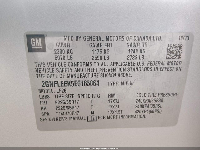 2014 Chevrolet Equinox Ls მანქანა იყიდება აუქციონზე, vin: 2GNFLEEK5E6165864, აუქციონის ნომერი: 44681391