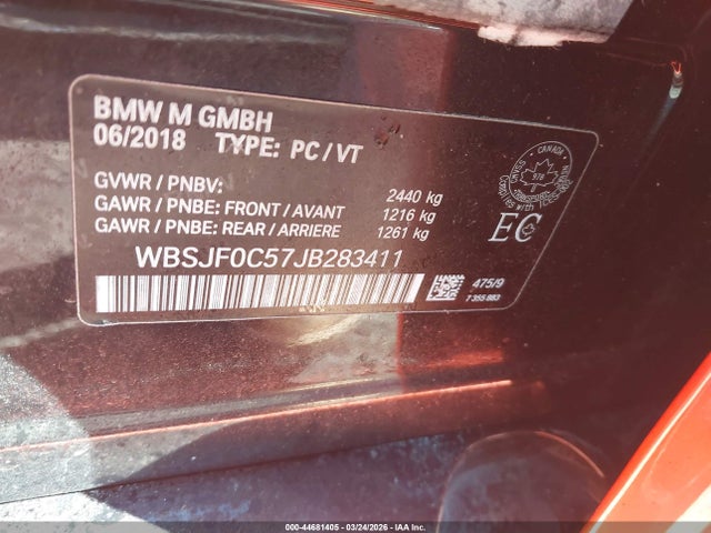 44681405 :رقم المزاد ، WBSJF0C57JB283411 vin ، 2018 Bmw M5 مزاد بيع