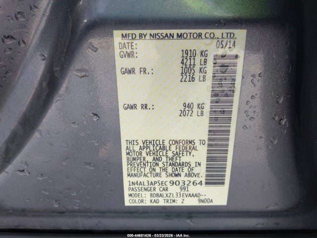 Nissan Altima 2.5 Sl 2014 1N4AL3AP5EC903264 Image 9