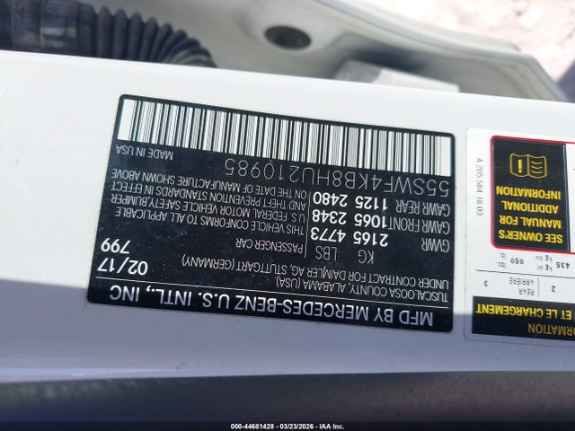 44681428 :رقم المزاد ، 55SWF4KB8HU210985 vin ، 2017 Mercedes-benz C 300 4matic مزاد بيع