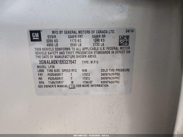 Chevrolet EQUINOX LS 2014 2GNALAEK1E6327847 Image 9