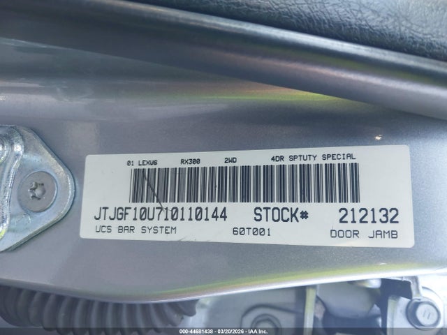 Продаж на аукціоні авто 2001 Lexus Rx 300, vin: JTJGF10U710110144, номер лоту: 44681438