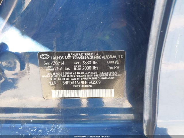 Hyundai ELANTRA SE 2015 5NPDH4AE9FH593509 Image 9