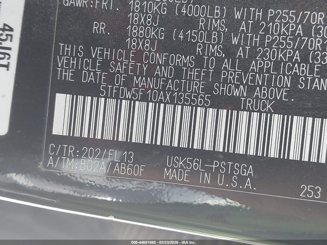 2010 TOYOTA TUNDRA 5TFDW5F10AX135565 Photo 8