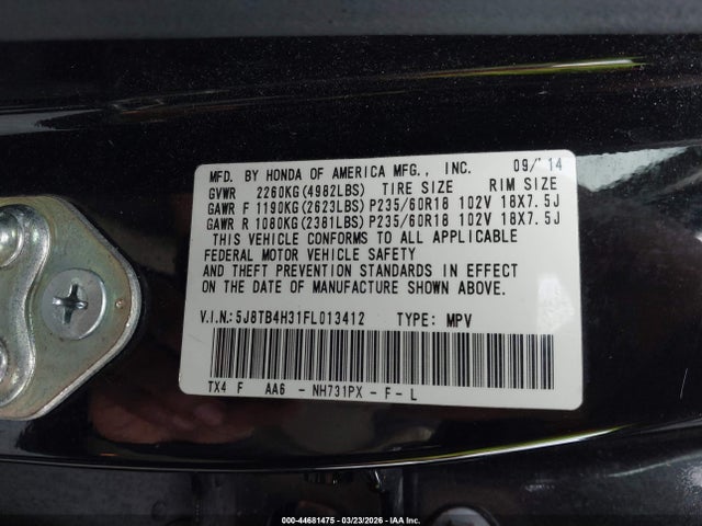 Продаж на аукціоні авто 2015 Acura Rdx, vin: 5J8TB4H31FL013412, номер лоту: 44681475