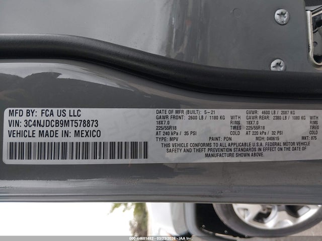 Aukcja sprzedaży 2021 Jeep Compass Limited 4x4, vin: 3C4NJDCB9MT578873, numer aukcji: 44681482