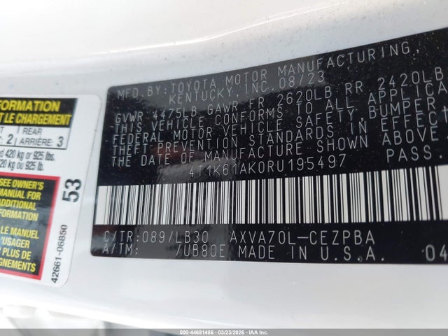 4T1K61AK0RU195497 Toyota CAMRY XSE