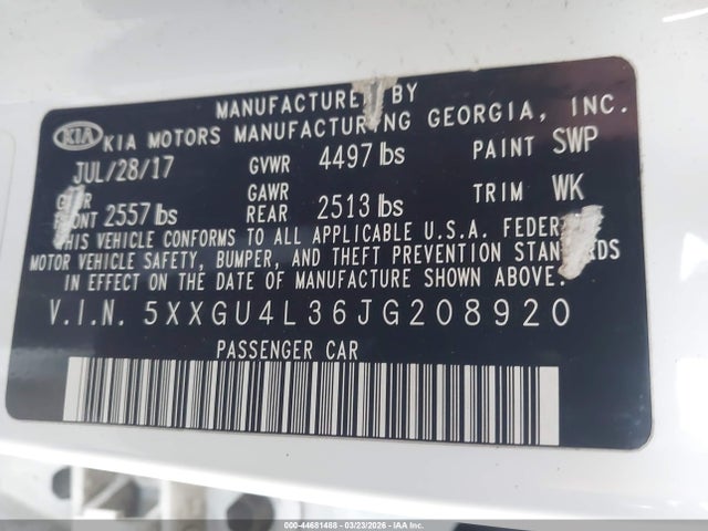 5XXGU4L36JG208920 KIA OPTIMA EX