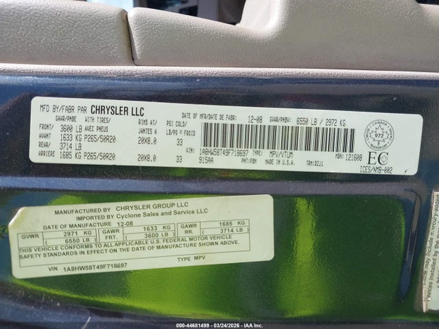 Aukcja sprzedaży 2009 Chrysler Aspen Limited, vin: 1A8HW58T49F718697, numer aukcji: 44681499