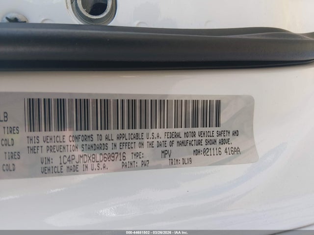 Продаж на аукціоні авто 2020 Jeep Cherokee Limited 4x4, vin: 1C4PJMDX8LD609716, номер лоту: 44681502