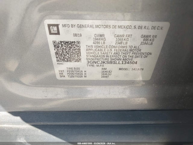 3GNCJKSB1LL134504 Chevrolet Trax Fwd Ls