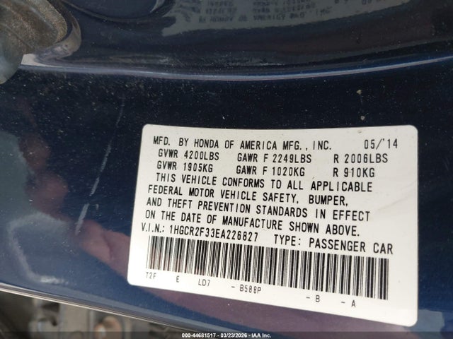 1HGCR2F33EA226827 Honda ACCORD LX