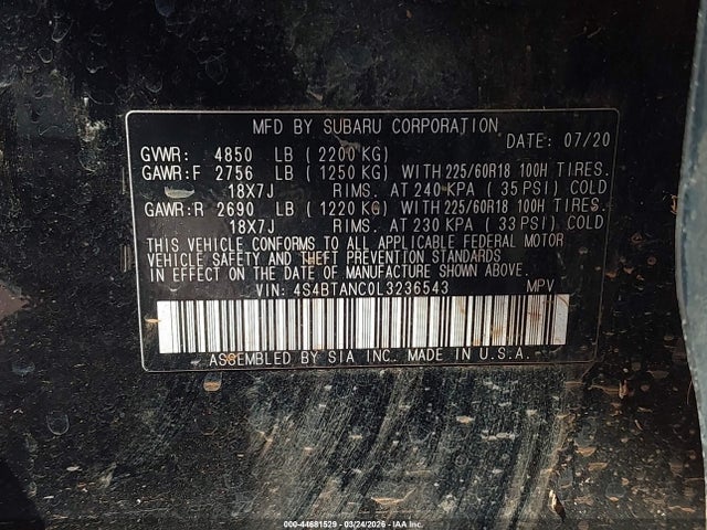 Subaru Outback Limited 2020 4S4BTANC0L3236543 Image 9