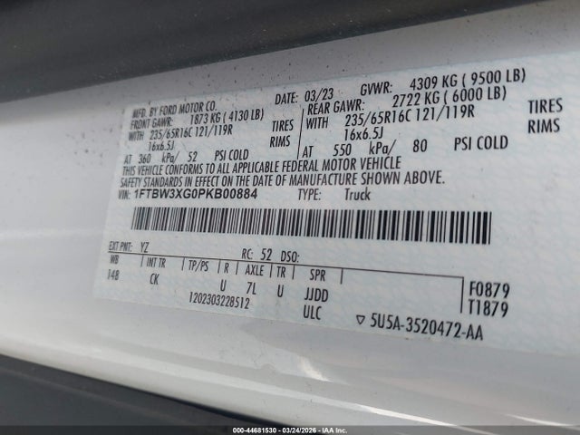 Продаж на аукціоні авто 2023 Ford Transit-350 Cargo Van, vin: 1FTBW3XG0PKB00884, номер лоту: 44681530