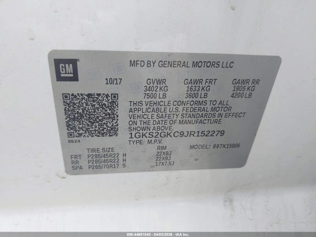 Aukcja sprzedaży 2018 Gmc Yukon Xl Slt, vin: 1GKS2GKC9JR152279, numer aukcji: 44681540
