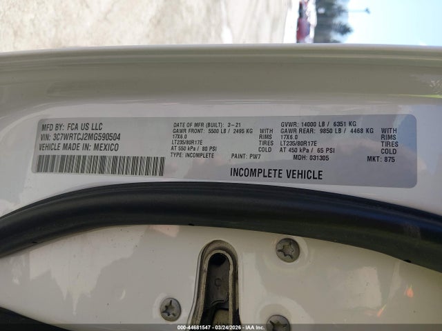 Продажа на аукционе авто 2021 Ram 3500 Chassis Tradesman/slt/laramie/limited, vin: 3C7WRTCJ2MG590504, номер лота: 44681547
