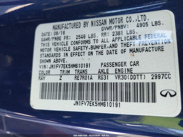 Продажа на аукционе авто 2017 Infiniti Q60 3.0t Red Sport 400, vin: JN1FV7EK5HM610191, номер лота: 44681550
