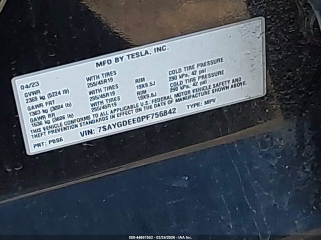 Продажа на аукционе авто 2023 Tesla Model Y Awd/long Range Dual Motor All-wheel Drive, vin: 7SAYGDEE0PF756842, номер лота: 44681552