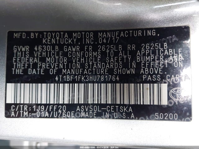 4T1BF1FK3HU781764 Toyota CAMRY SE