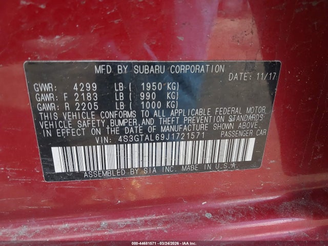 Продаж на аукціоні авто 2018 Subaru Impreza 2.0i Sport, vin: 4S3GTAL69J1721571, номер лоту: 44681571