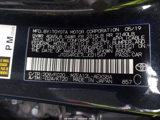 JTDS4RCE7LJ021547 Toyota COROLLA SE
