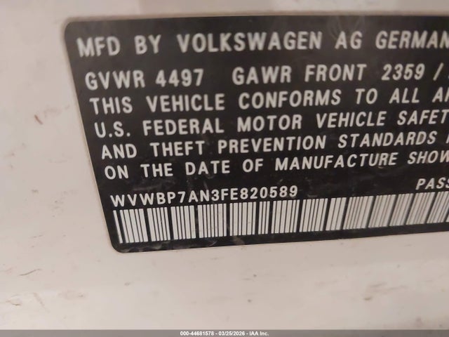 Продаж на аукціоні авто 2015 Volkswagen Cc 2.0t Sport, vin: WVWBP7AN3FE820589, номер лоту: 44681578