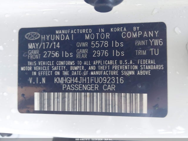 Продаж на аукціоні авто 2015 Hyundai Equus Signature, vin: KMHGH4JH1FU092316, номер лоту: 44681615