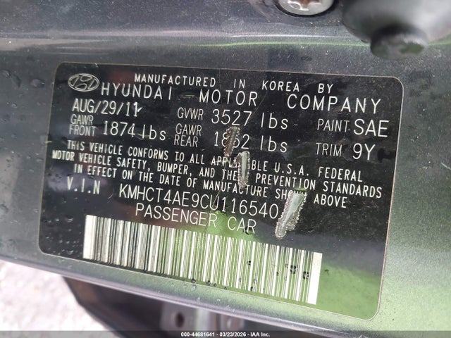 Auction sale of the 2012 Hyundai Accent Gls, vin: KMHCT4AE9CU116540, lot number: 44681641