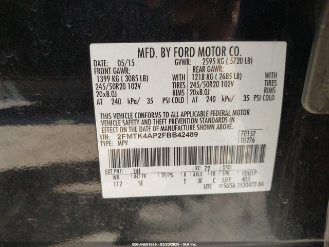 2015 FORD EDGE 2FMTK4AP2FBB42489 Photo 8