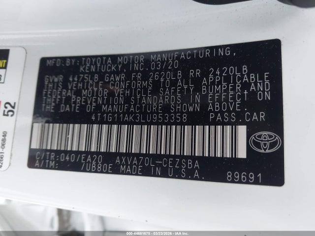 4T1G11AK3LU953358 Toyota CAMRY SE