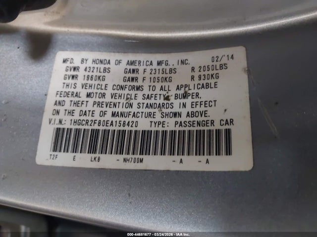 Honda Accord Ex-l 2014 1HGCR2F80EA158420 Image 9