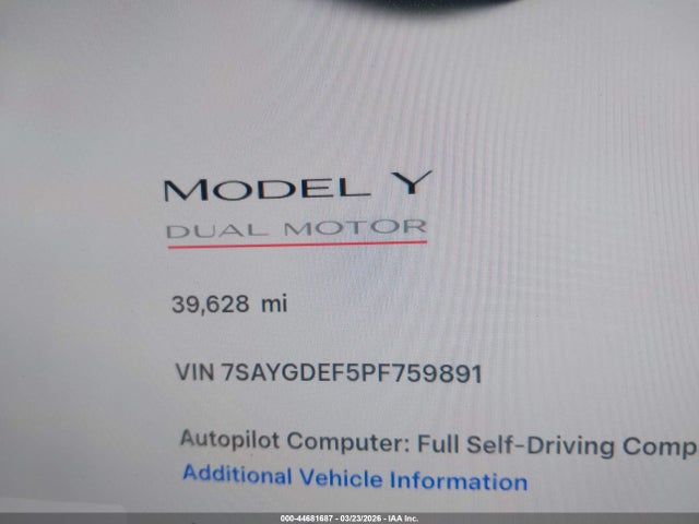 7SAYGDEF5PF759891 Tesla Model Y Performance Dual Motor All-wheel Drive