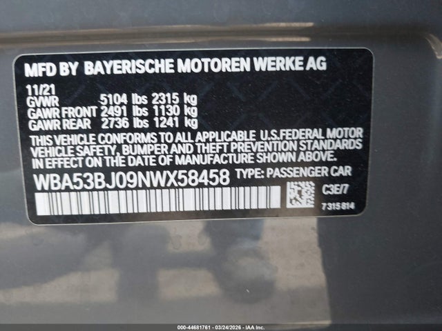 WBA53BJ09NWX58458 BMW 540 I