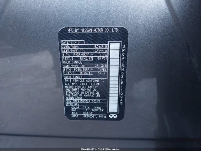 Продажа на аукционе авто 2020 Infiniti Qx50 Essential Awd, vin: 3PCAJ5M33LF110243, номер лота: 44681771