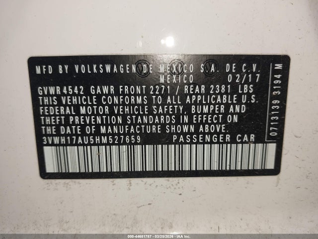 3VWH17AU5HM527659 Volkswagen Golf Alltrack Tsi S/tsi Se/tsi Sel