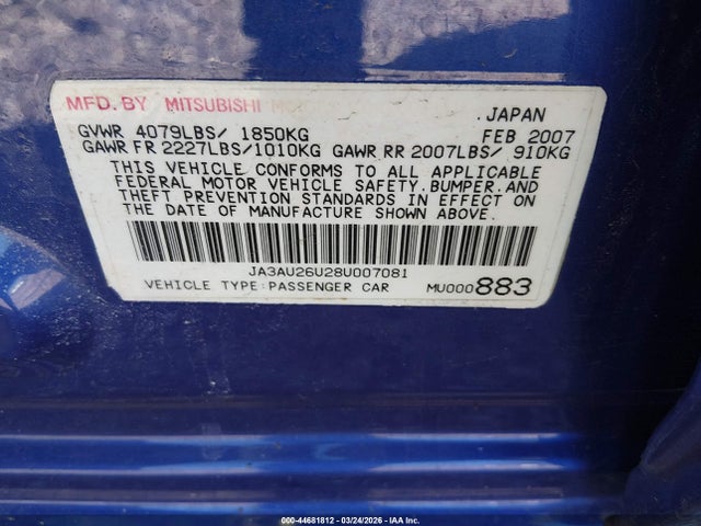 2008 MITSUBISHI LANCER JA3AU26U28U007081 Photo 8